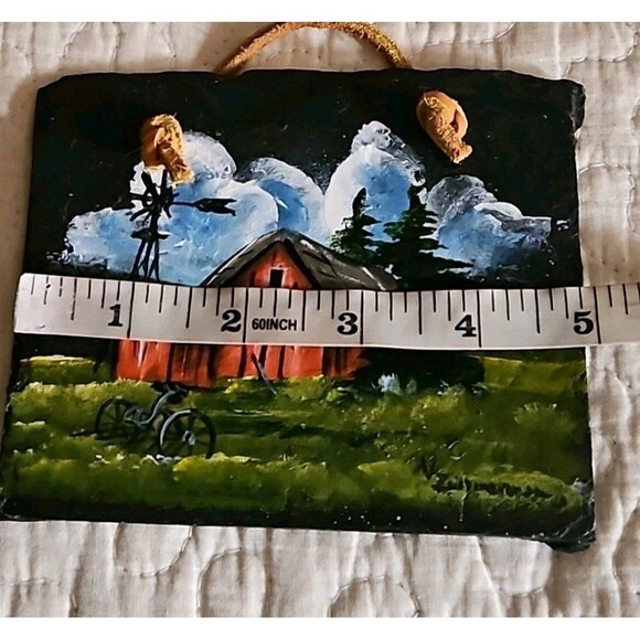 V ZIMMERMAN Barn Oil Painting On Slate  Beautiful 5" X 4" - Picture 4 of 5